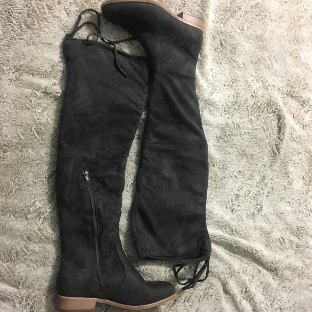 Journee Collection Dark Grey Over the Knee Boots